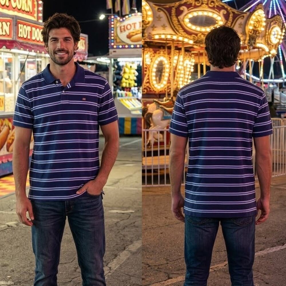 Polo Jeans Co Ralph Lauren Shirt Vintage Mens XL Blue Striped Rugby Polo 46 48